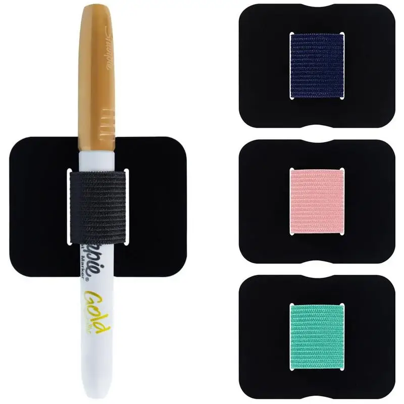 Pencil Clip PU Leather Pen Holder Self Adhesive Elastic Loop Cover Ring for Pencil Books Notebooks Journal Clipboard Stationery