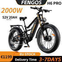 FENGQS H6PRO 2000W Electric Mountain Bike 52V 20Ah Battery 160Nm Torque All-Terrain Fat Tires Climbs 45 ° Slopes E-Bike for Adult