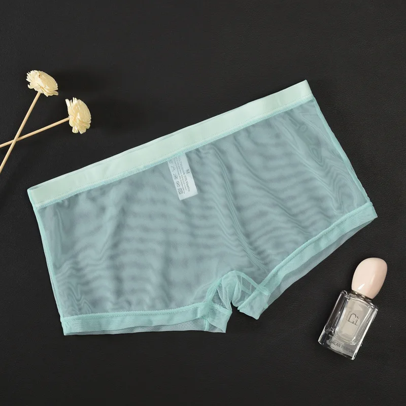 Erotic Men's Boxy Underwear Summer Mesh Transparent Trunk Thin Lightweight Quick Dry Boxer Shorts Youth Sexy Low-rise Underpants