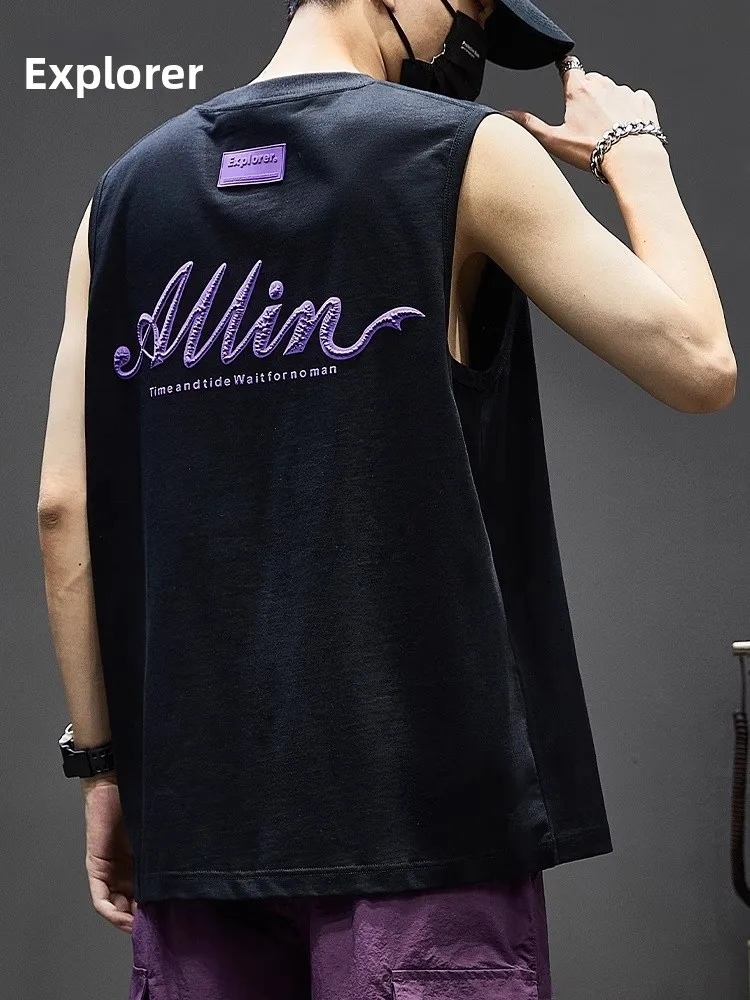 

Мужской жилет из чистого хлопка, новая летняя футболка Fitn Spor, повседневная дышащая круглая футболка Faionable Brand