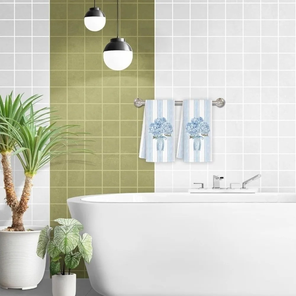 2pcs 16X24 Inches Decorative Hand Towels Absorbent Striped Printed Hanging Kitchen Towels Lemon Vase Bow Tie Goose