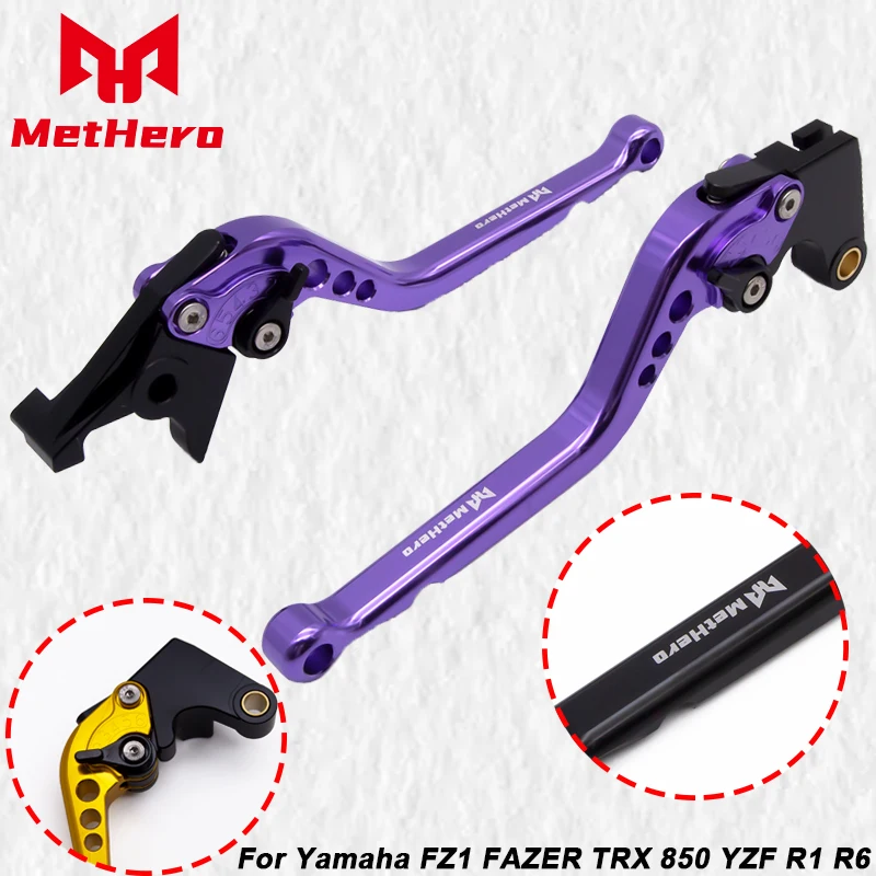 

For Yamaha FZ1 FAZER TRX850 YZF R1/R6/600R CNC Aluminum Adjustable Brake Clutch Lever Alloy Motorcycle Brake Handle MetHero Logo