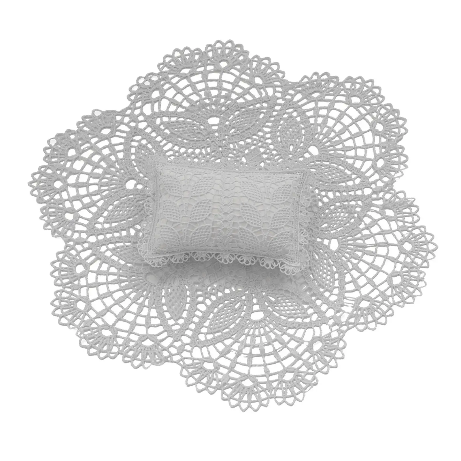 Baby Infant Photography Prop Mat and Pillow Set Soft Polyester Posing Background Rug Elegant Lace Design for Newborn Boy Girl
