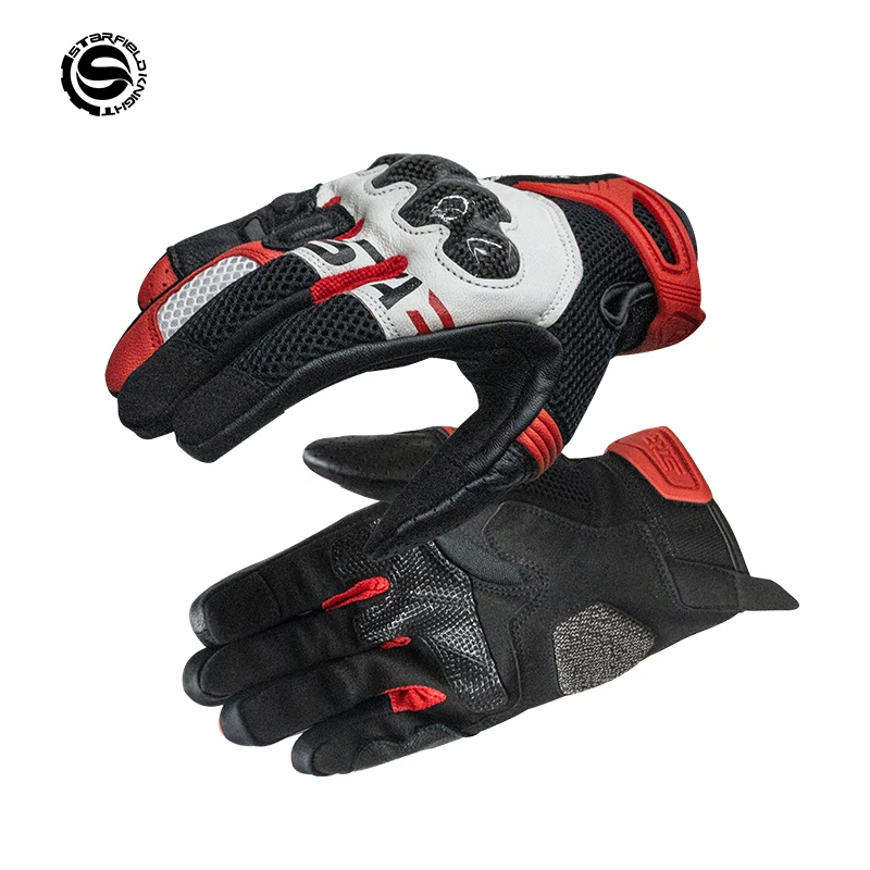 Star Field Knight New Motorcycle Gloves Summer Breathable Carbon Fiber Protection Wear-resistant Real Goat Leather Riding Gloves