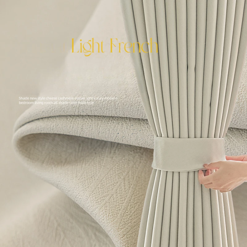 

Cream Cashmere Curtains with Full Blackout Feeling French Cream Bay Window Cloth Curtains for Living Dining Room Bedroom Custom