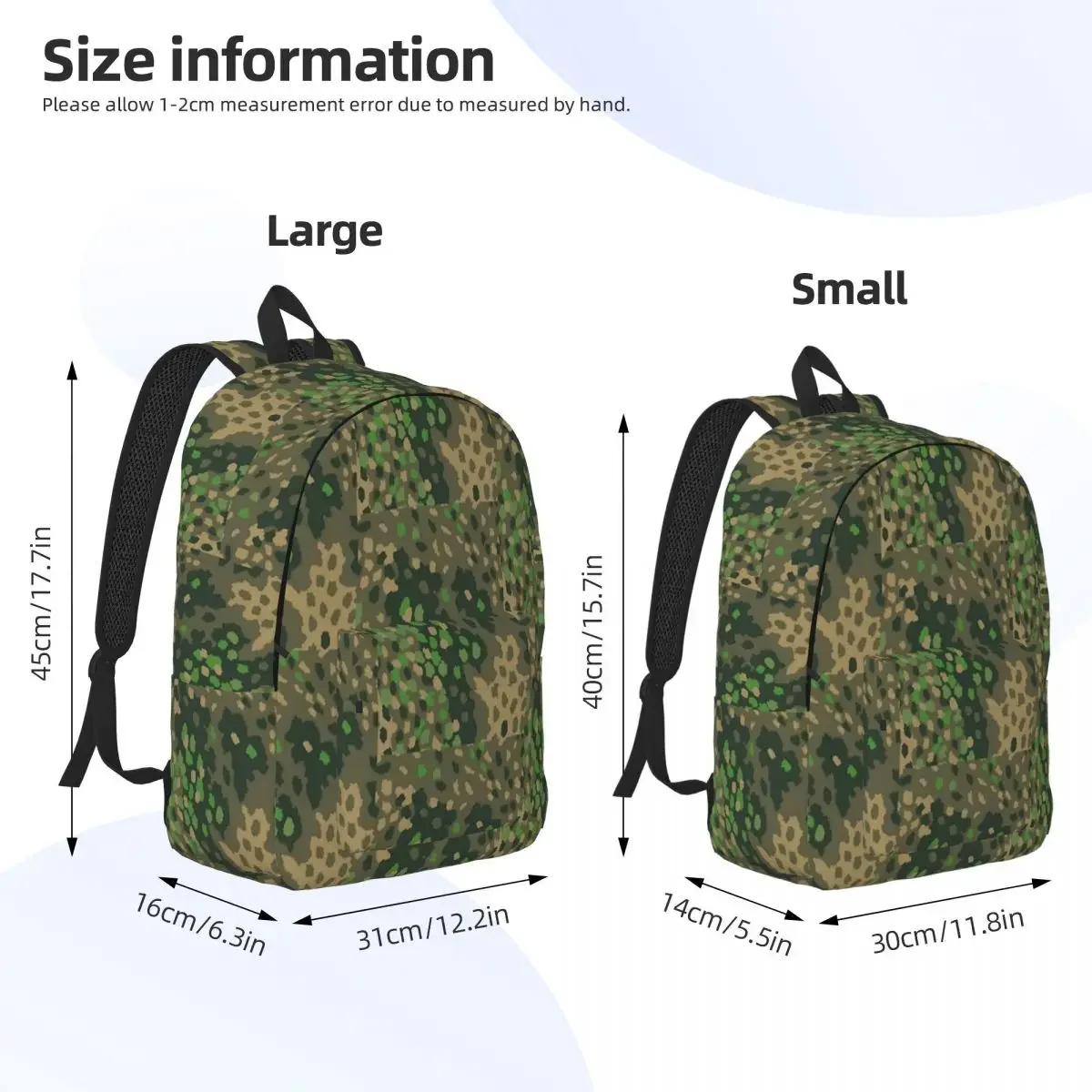 Dot 44 German WW2 Camouflage Backpack for Men Women Fashion High School Travel Daypack Laptop Computer Shoulder Bag Outdoor