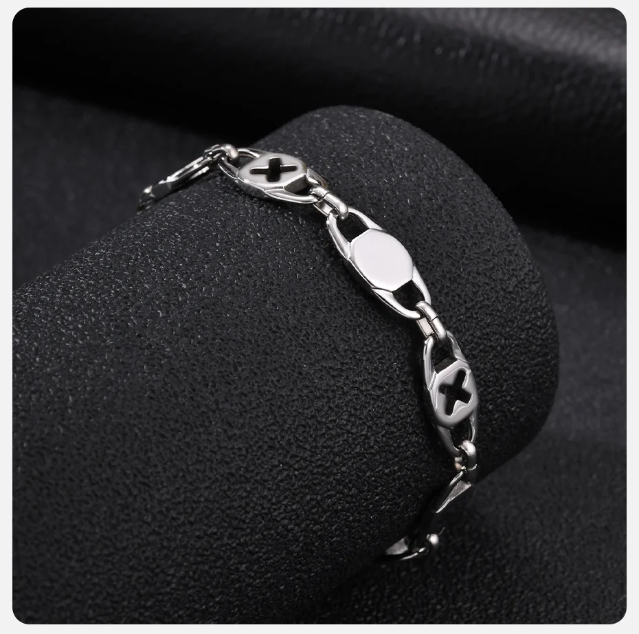 Vnox Edelstahl Kreuz-Oval-Gliederarmband, verstellbar, silberfarben, minimalistischer Armreif, Schmuckgeschenk für Herren, für den Alltag und Partys – Detail 6
