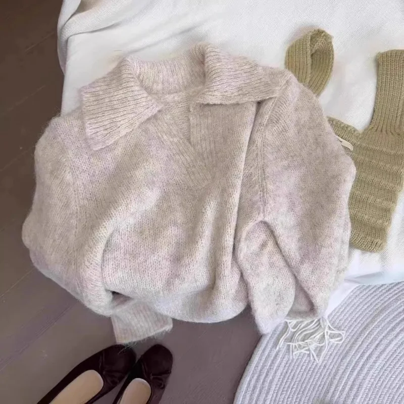 Pullover donna morbido autunno inverno vestibilità ampia stile pigro colletto rovesciato slouchy solido moda coreana classico delicato ed elegante