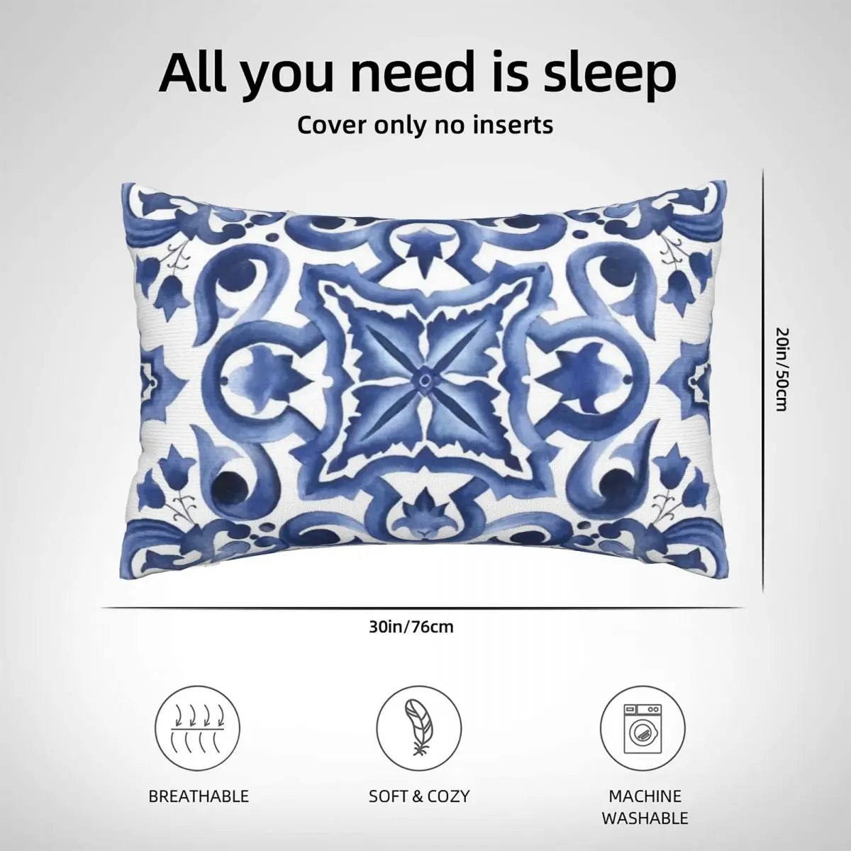 Blue Ornate Floral Mediterranean Sicilian Tile Pillowcase Polyester Pillows Cover Cushion Comfort Throw Pillow Sofa Cushions