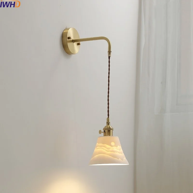 

IWHD Home Decor LED Wall Lights Fixtures Ceramic Copper Balcony Bedroom Living Room Modern Bedside Lamp Lamparas De Pared