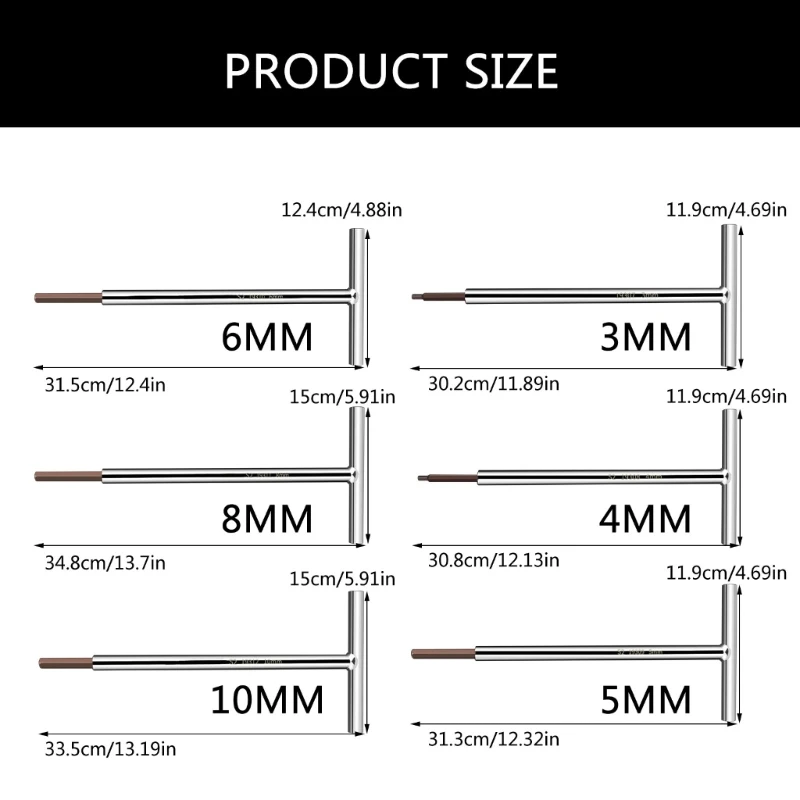 3/4/5/6/8/10mm T Handle Key Wrench Hexagonal Head Spanner Wrench