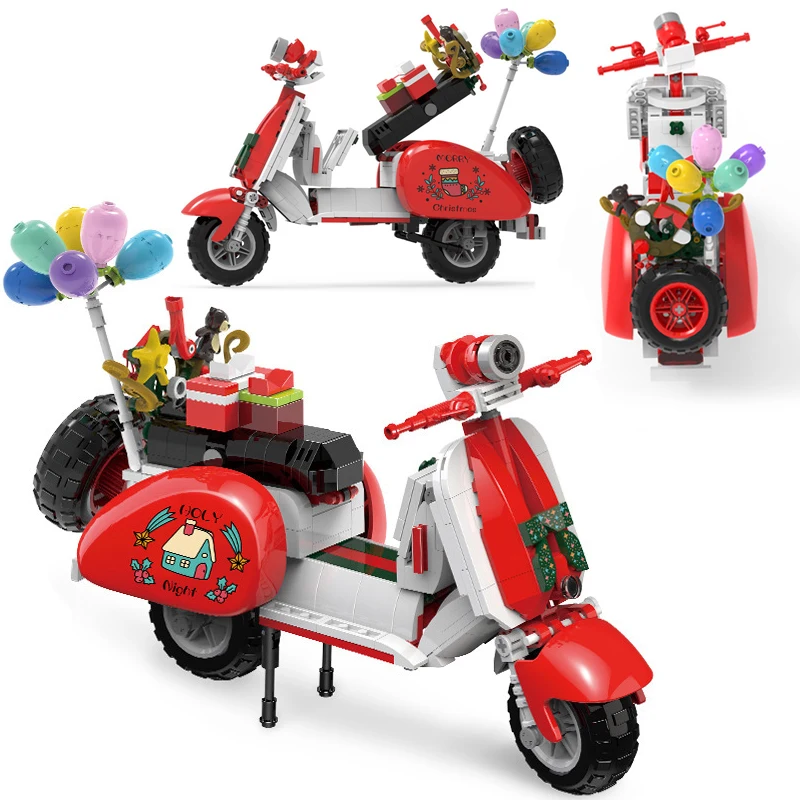 MOC Creative Roman Holiday Vespa Famous Motorcycle Building Blocks City Technical Mini Racing Car Bricks Toys Gift For Children