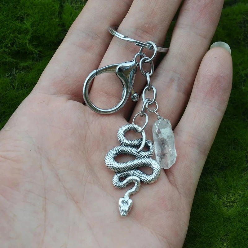 Witch Snake Quartz Stone Keychain, Gothic Snake Keychain, Animal, Car Pendant