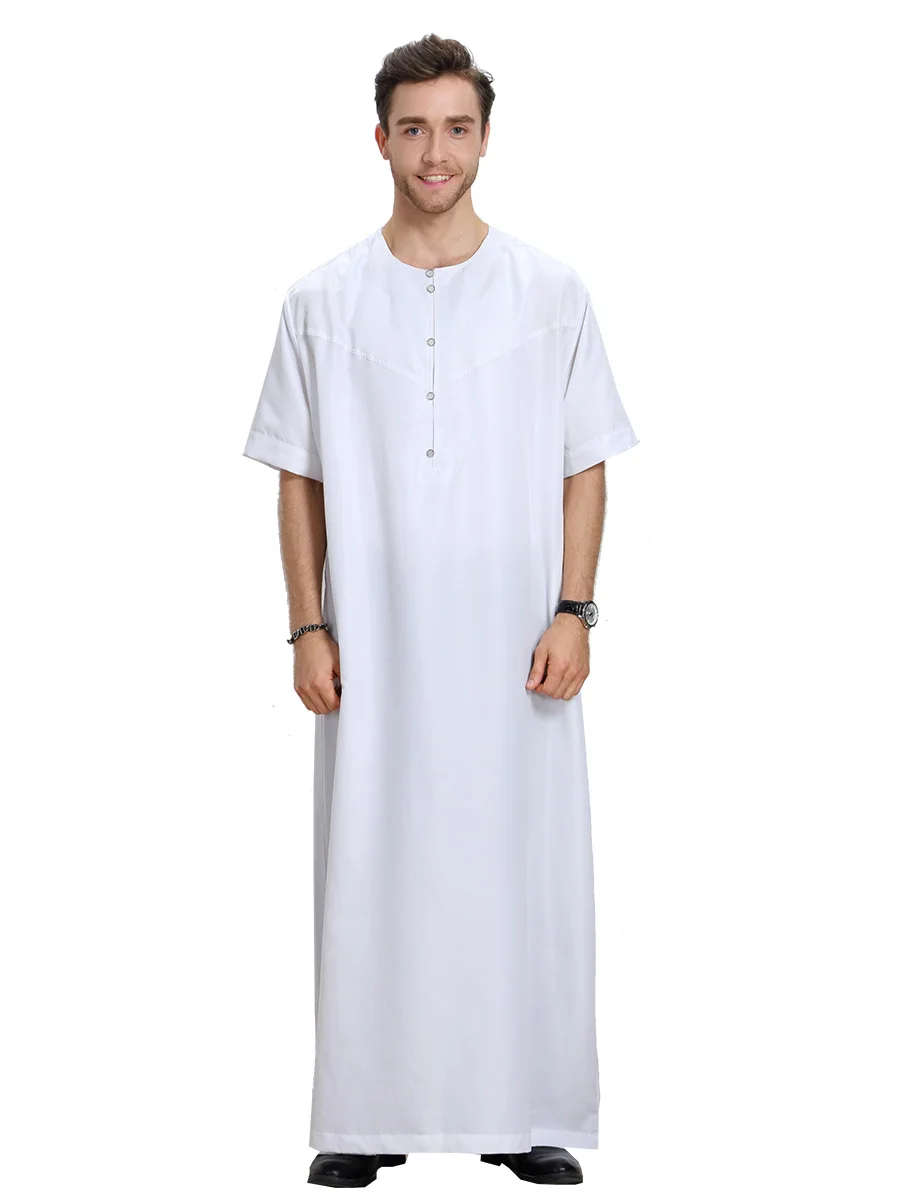 Men's Vintage Solid Short Sleeve Loose Retro Robes, Islamic Arabic Kaftan, Dubai, Middle East Muslim Clothing, New Ramadan