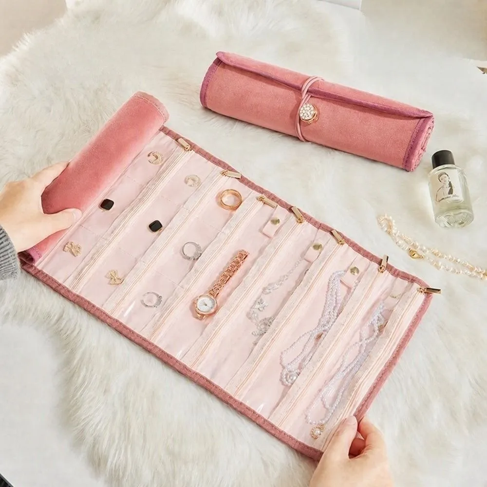 Portable Rolled Jewelry Storage Bag Rollable Multi Layer Travel Jewelry Case Large Capacity Anti-lost Jewelry Storage Book