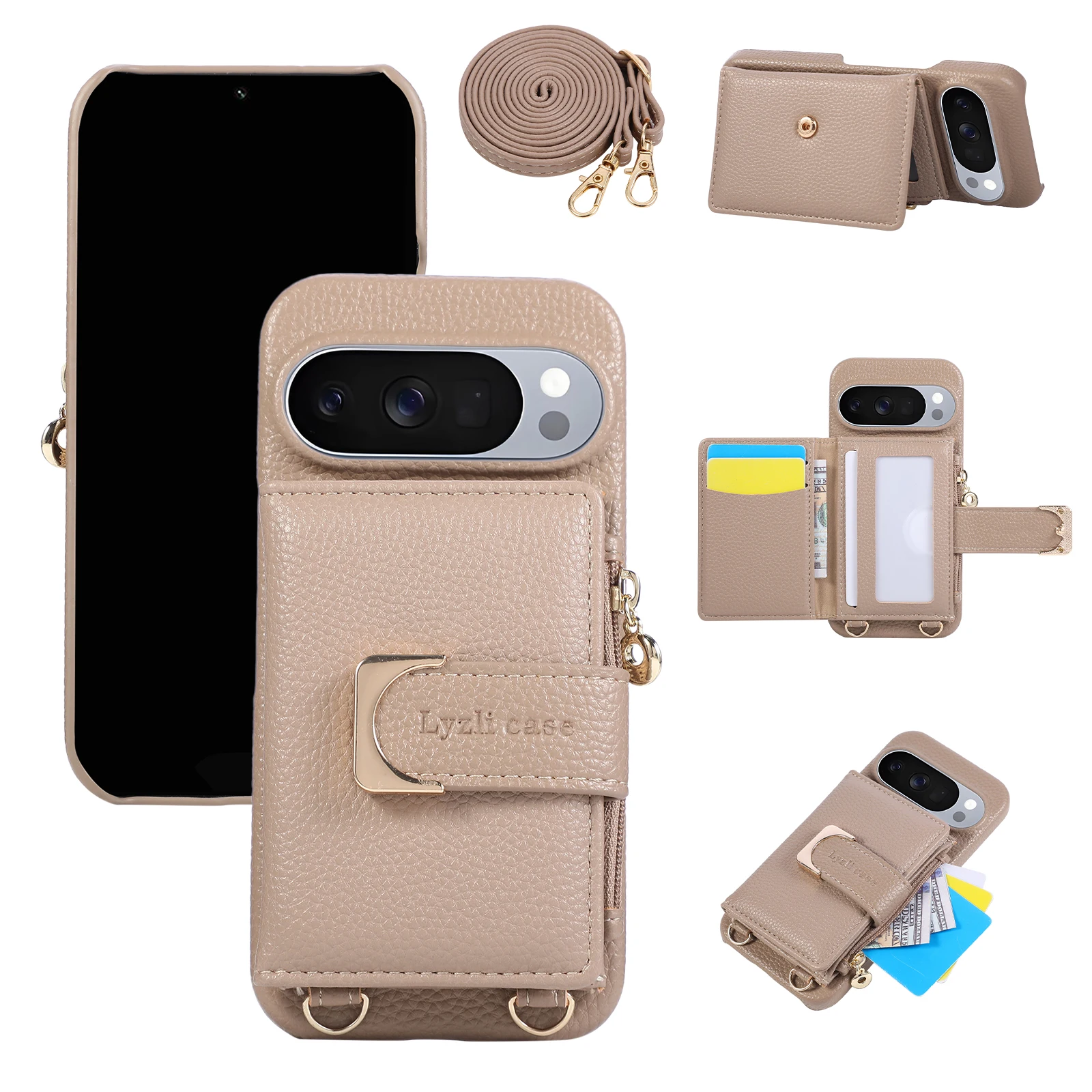 

Business Crossbody Zipper Cards Solt Wallet Leather Phone Case For Google Pixel 10 Pro XL 9A 9 8 8A 7A 7 Long Lanyard Bag Cover
