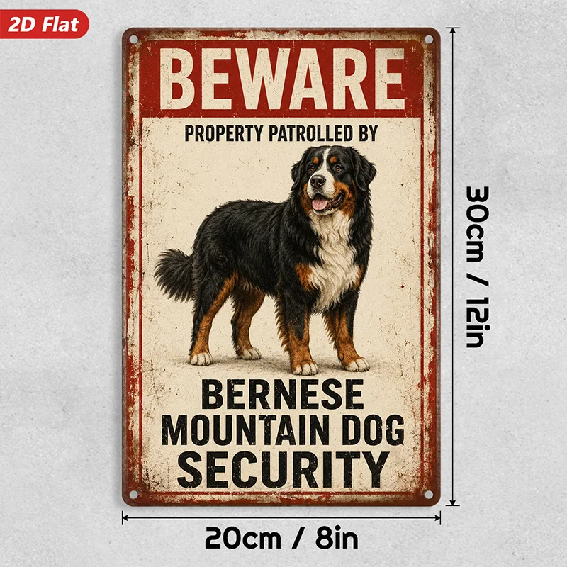 1pc Bernese Dog Warning Metal Sign Wall Art, Perfect for Kitchen Bedroom, Beware Patrol Message, Bernese Mountain Dog - view 2
