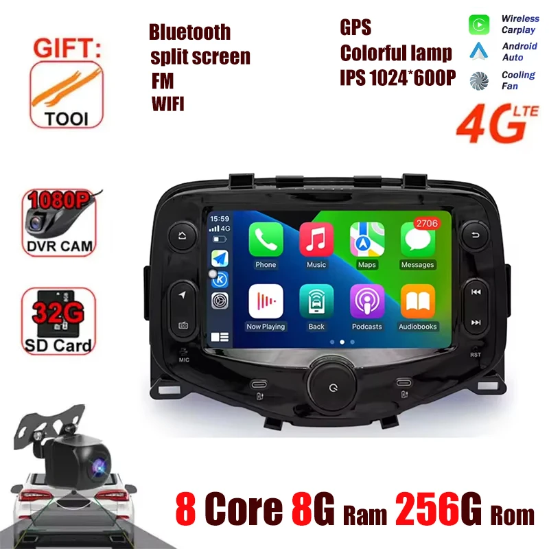 For Peugeot 108 Toyota Aygo Citroen C1 2016-2020 Android OS Carplay Auto Radio Multimedia Stereo Player 4G WiFi GPS Navigation