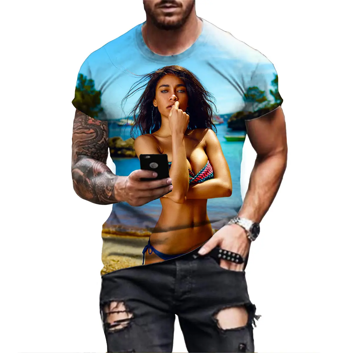 Hip Hop Sexy Girls Model Street Men\'s T-shirt Harajuku Summer Short Sleeve 3D Printing Fashion Loose Top