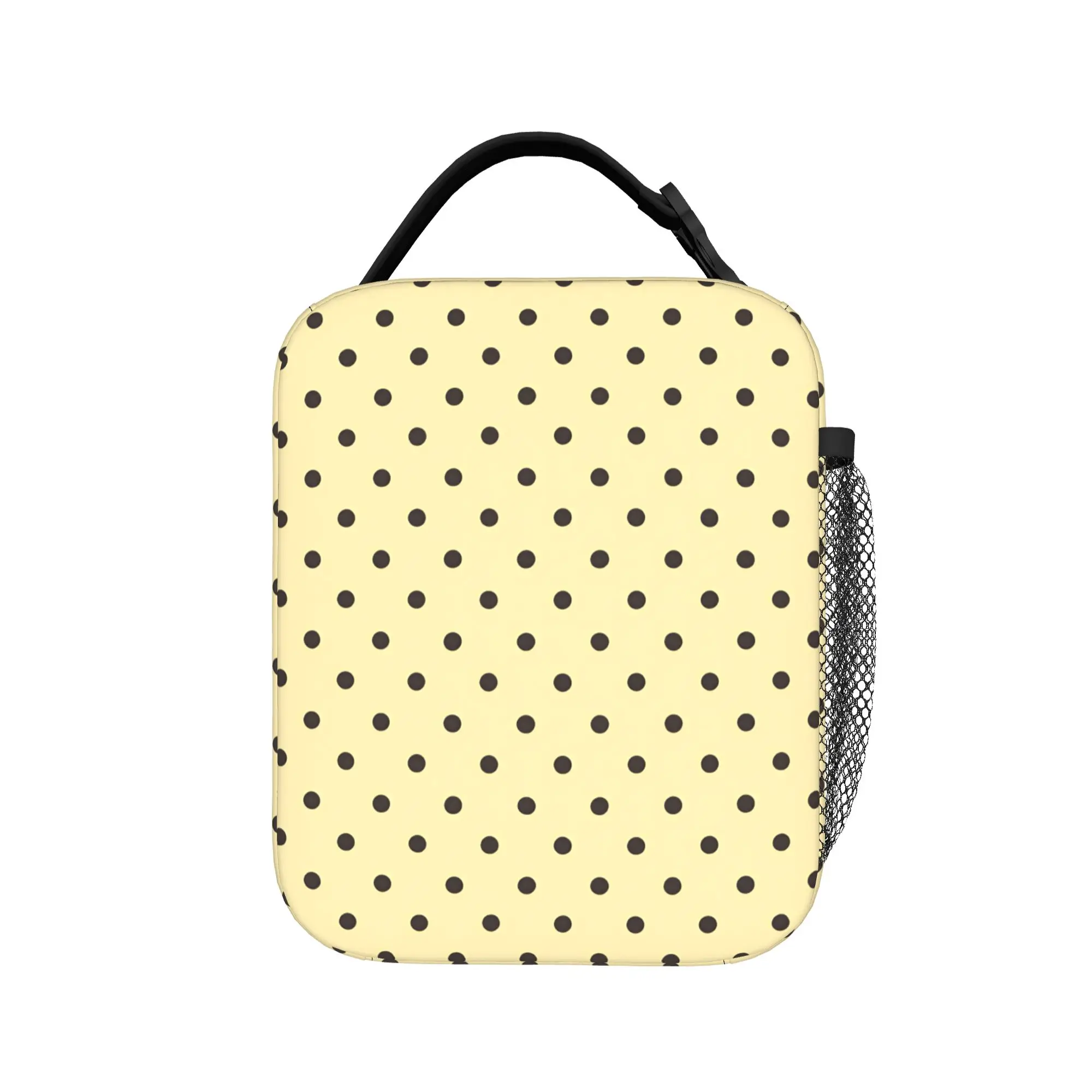 Lunch Bag Cream Black Polka Dot School Lunch Box For Women  Casual Portable Graphic Cooler Bag