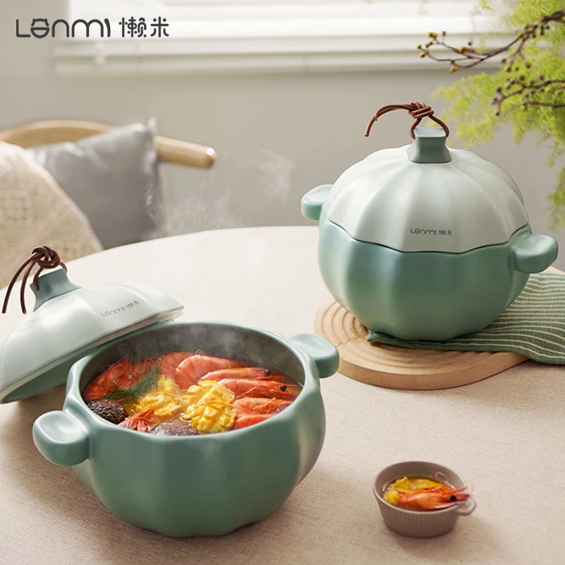 

LANMI запеканка в форме тыквы, керамическая кастрюля для тушения, кастрюля для супа с двойными ушами, термостойкая кухонная посуда, многофункциональная кастрюля на складе