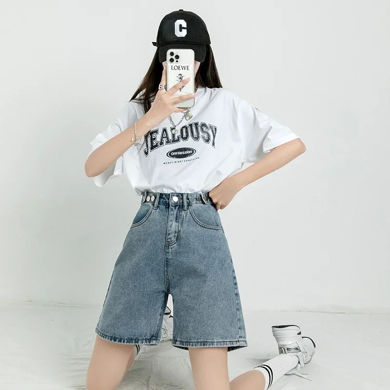 ZOENOVA Belted Shorts Jeans Women Baggy Y2K Fashion Straight Vintage Streetwear Denim 2024 Summer Loose Femme Denim Short Pants