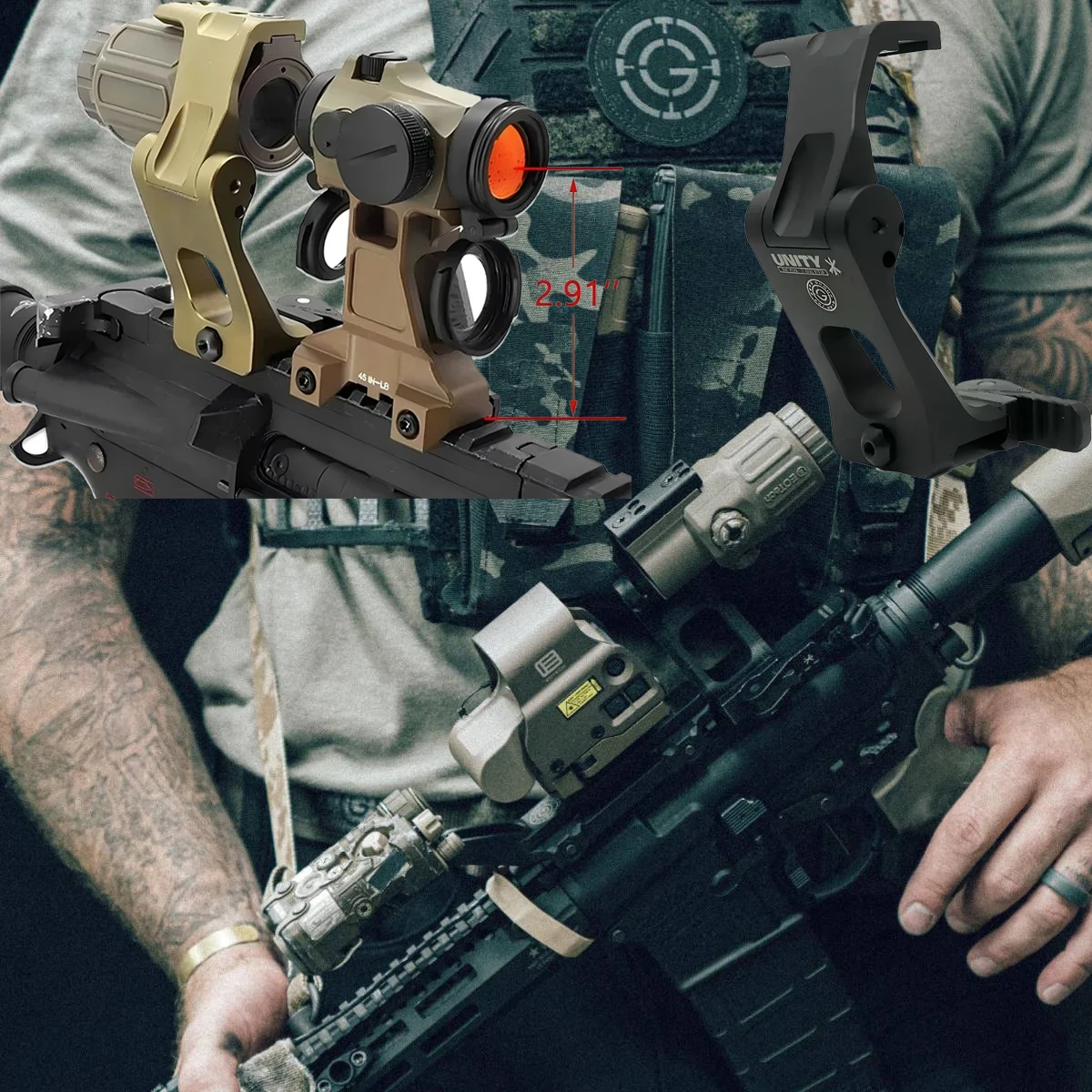 

Tactical 2.91" UNITY FAST FTC GB-RS Hy-dra Mount Lever Optical Height Mounts Riser Scope T01 T02 Red Dot Sight PEQ15 Riser Mount