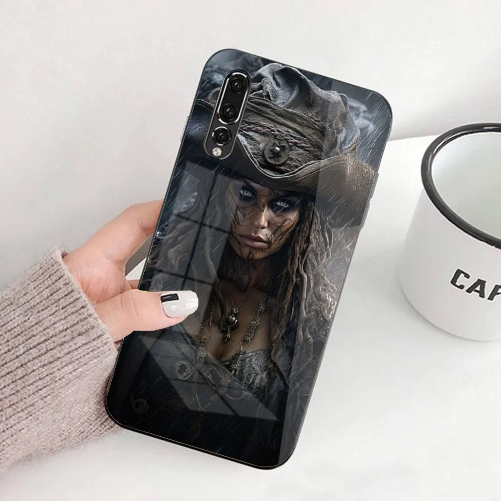 Cool Pirate Zombie Mobile Cell Phone Case for Huawei P50 P40 P30 P20 Pro Mate 40 30 20 Pro Nova 9 8 7 PC Glass Cover Funda