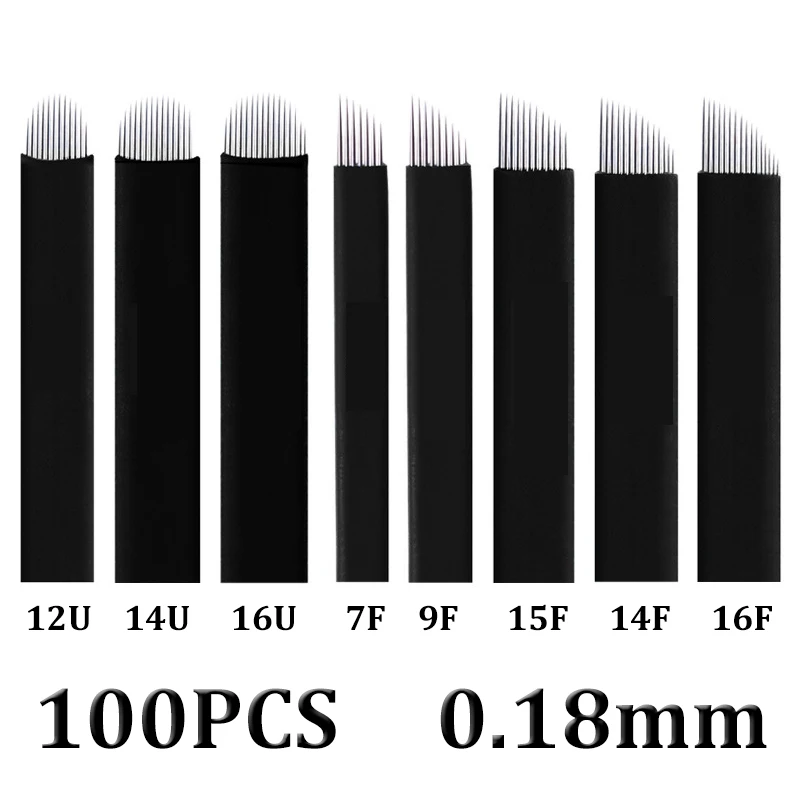 12 14 16 18 U Shape 0.18mm Lamina Tebori Flex Permanente Makeup Eyebrow Blades Manual Pen Microblading Tattoo Needles 100pcs