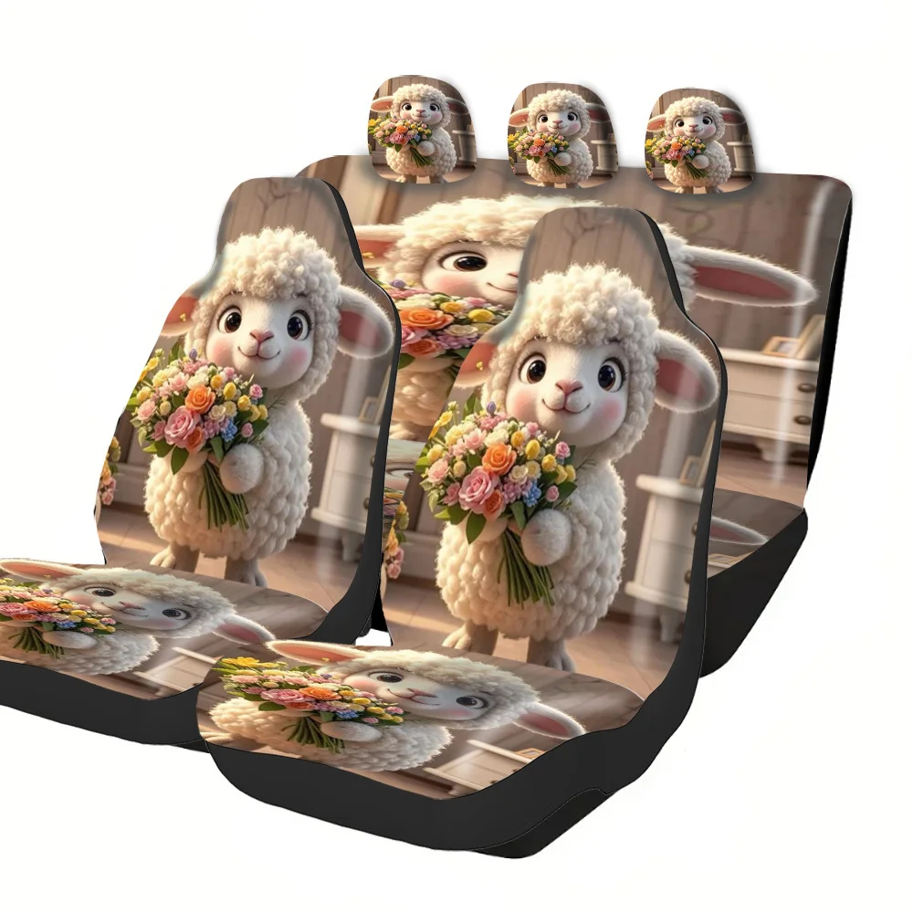 Car Seat Covers - Halloween Christmas New Year Easter Cute Lamb Holding Bouquet Lucky Gift For Friends Premium Fit For Cars SUV