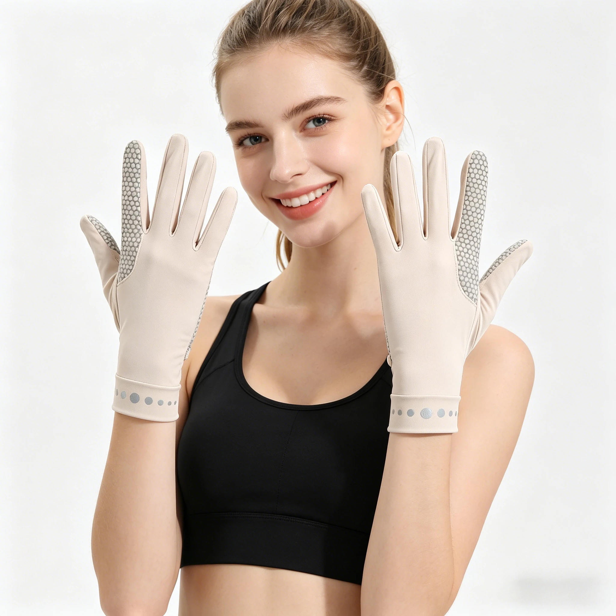

Men's and Women's Elastic Ice Silk Solid Color Touch Screen Sunscreen, UV Resistant, Breathable Ice Silk Gloves