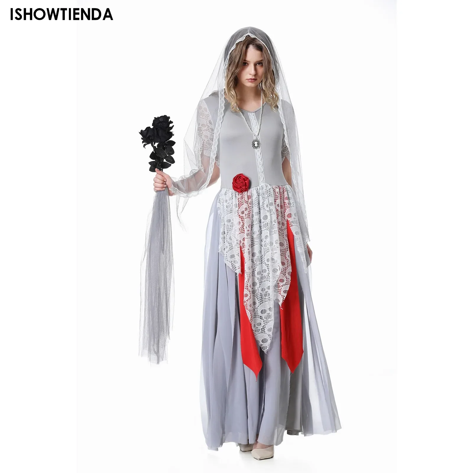 Multiple Adult Scary Skull Ghosts Bride Costume Women Costume Cosplay Masquerade Carnival Halloween Party Day Of The Dead Dress