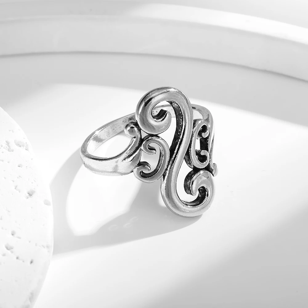 Diamond shaped hollow pattern ring, retro accessory, personalized Korean style floral ring
