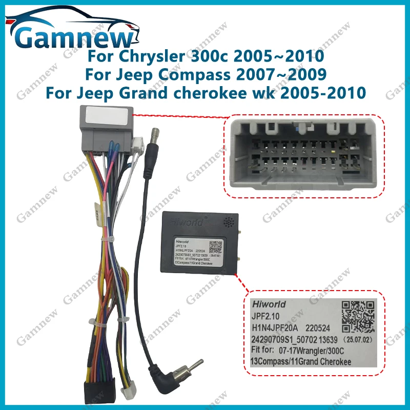 Gamnew Car Wiring Harness Canbus Box Adapter 16pin Power Cable For Chrysler 300c Jeep Compass Grand Cherokee WK JPF2.10