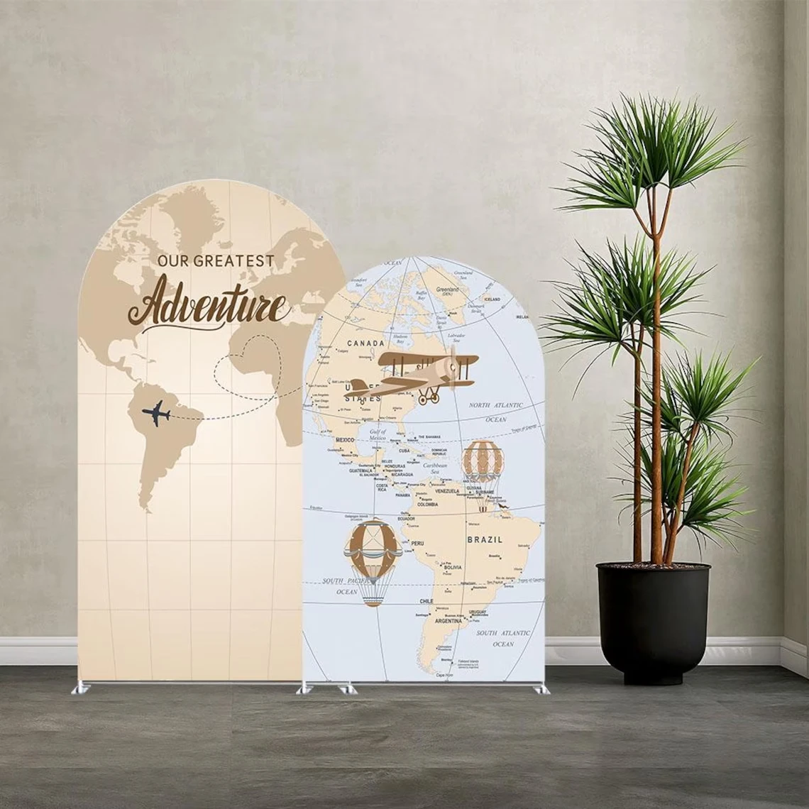 

LS 2-Sided Arch Cover World Map Adventure Travel Backdrop Baby Shower Arch Wall Children 1st Birthday Party Prom Studio
