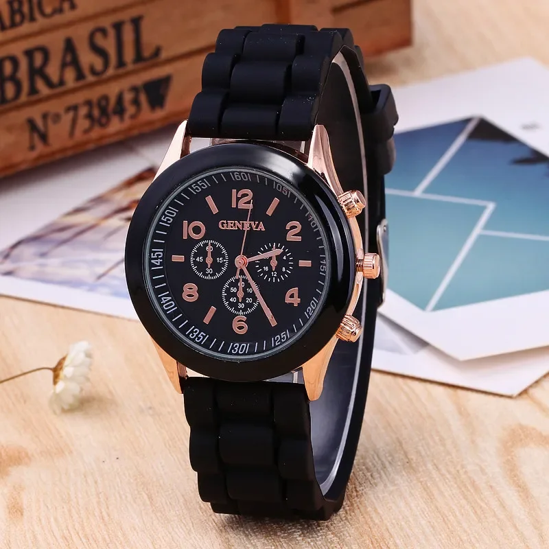 Brand Geneva Ladies Watch Student Silicone Strap Quartz 