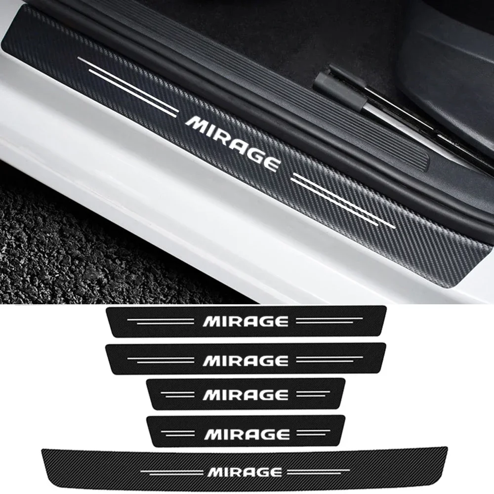 Carbon Fiber Car Door Threshold Tape Sill Protective Stickers Decal for Mitsubishi MIRAGE Logo Trunk Bumper Scratch Guard Trim