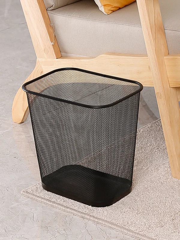 Rectangular Iron Mesh Trash Can for Home Office Bathroom Rustproof Metal Inner Tub Simple Style Long-lasting Household Waste Bin