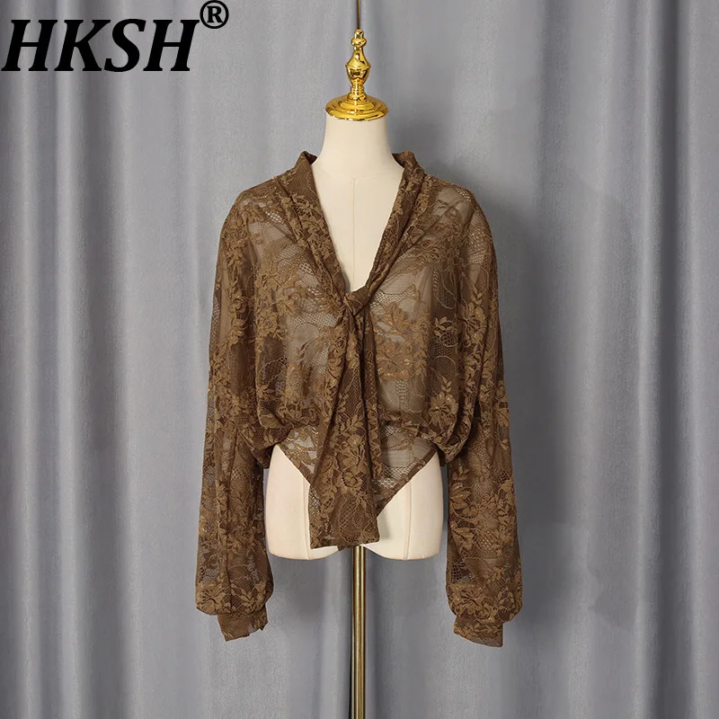 

HKSH Women Shirt Jumpsuit Sexy Sheer Lace Long Sleeves Nihce Design High-end Chic Ins Fashion Top New Spring Summer 2026 HK21258