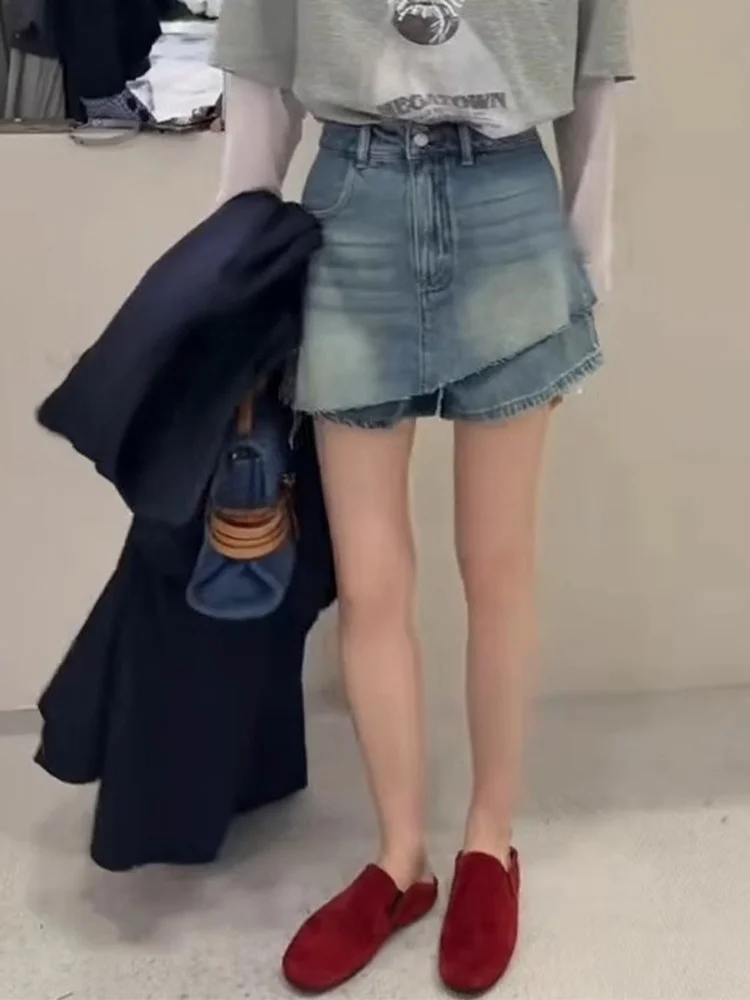 

ROUJE KEFSS Casual High Waist A-Line Skirt for Women Summer Leisure Fashionable Denim Patchwork Skirts Short Skirts