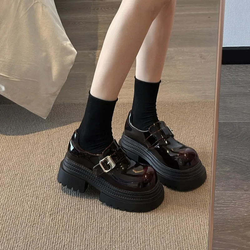 

Women's New Autumn/winter Thick Soled Small Leather Shoes British Style Block Heel Platform Mary Jane Loafers