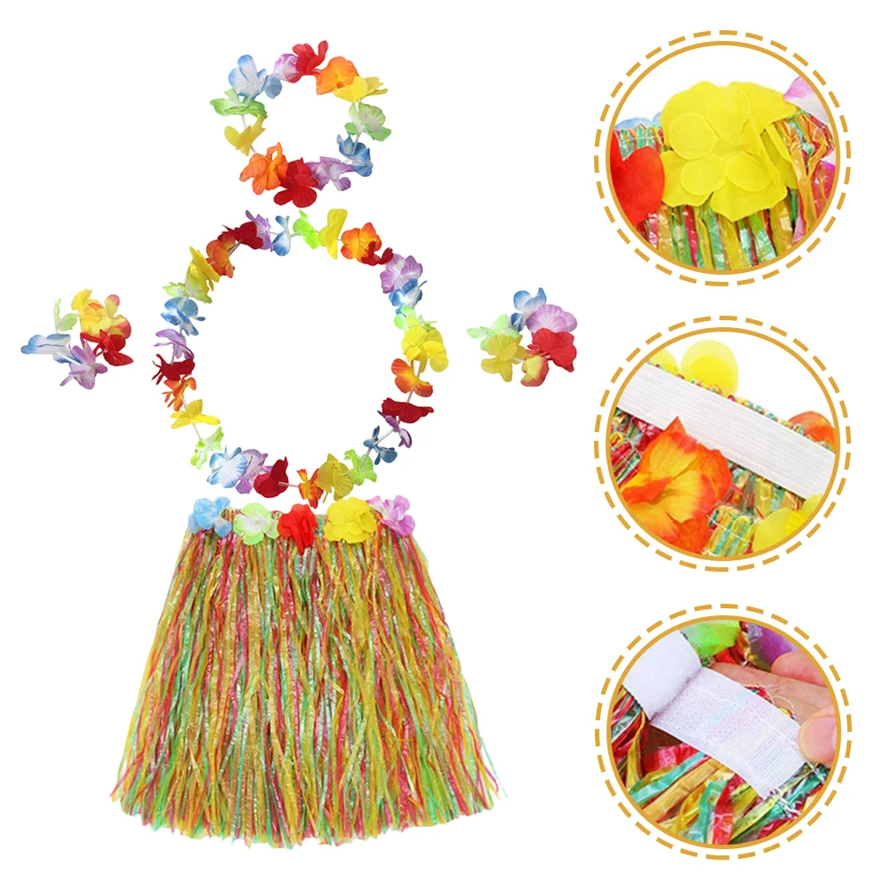 

Grass Skirt Suit Hawaiian Luau Party Decorations Costumes Photo Prop Hula Choker Necklaces for Girls