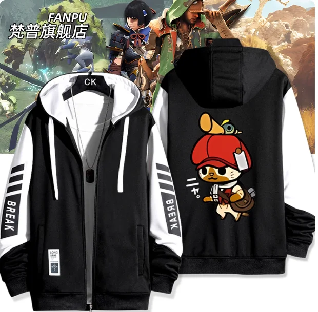 

Аниме Monster Hunter CAPCOM B-SIDE LABEL MHR Толстовка с капюшоном CosplaHooded Косплей Осень Зима Мужчины Женщины Пальто Свободная куртка Топы