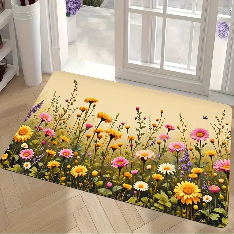 Vibrant Red Rose Blue Leaf Doormat Black Background Print Soft Entrance Rug Indoor Outdoor Elegant Home Decor Carpet