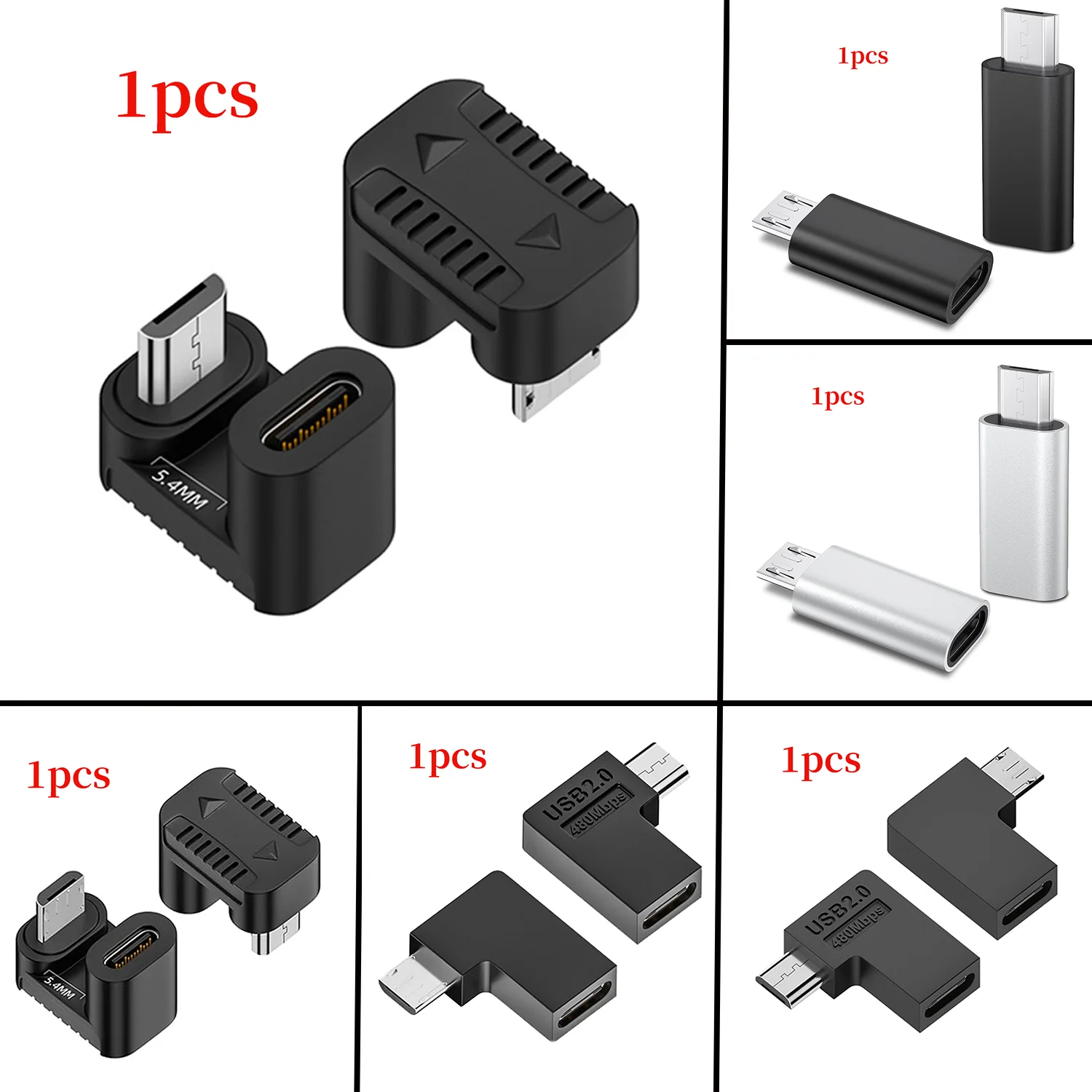 Type-C Female To Micro Male USB 2.0 Adapter Microphone Interface At 480Mbps Data Transmission 10W Fast Charging Adapter