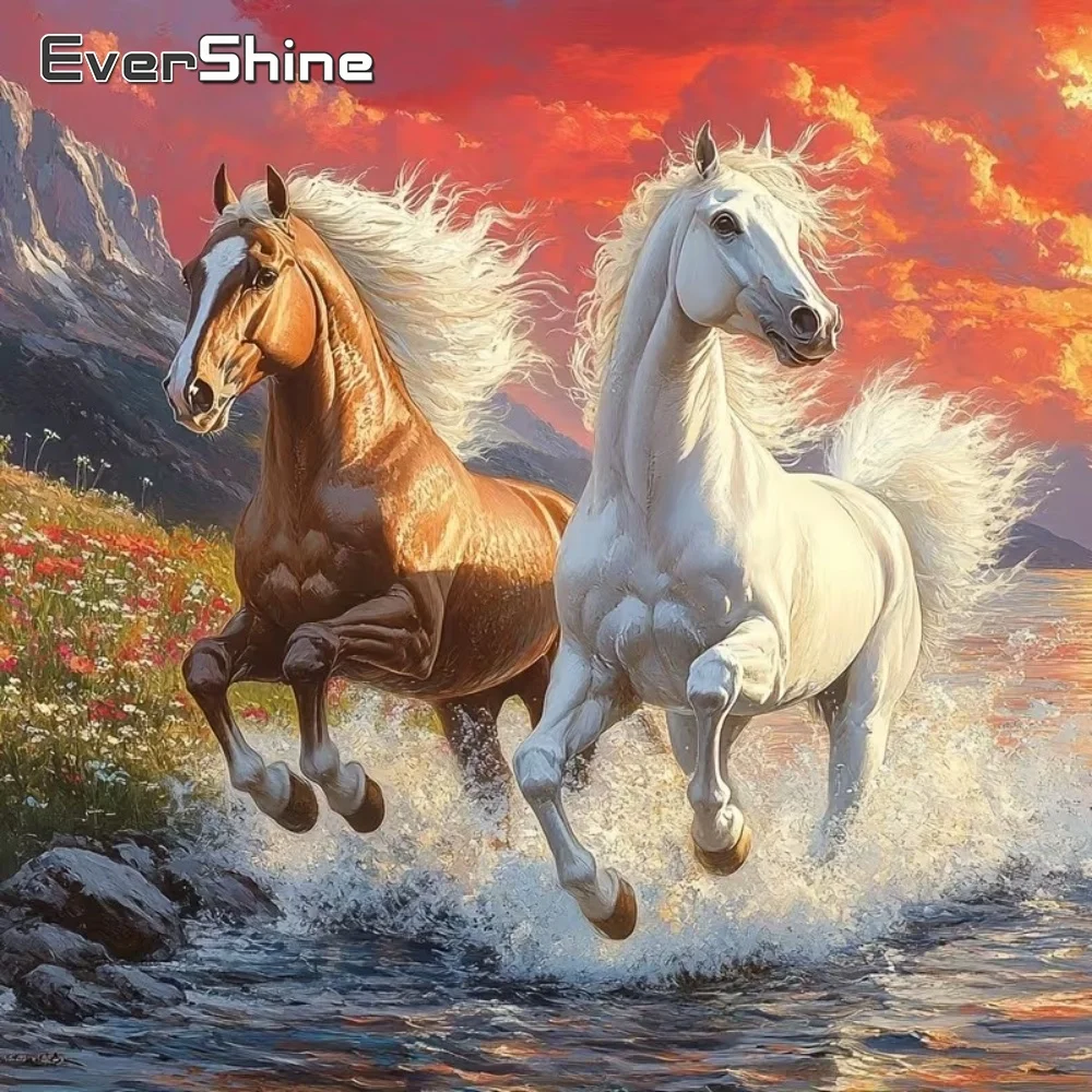 EverShine Pferde-Diamantmalerei Tierbild aus Strass-Stickerei Neue Kollektion DIY Mosaik Mond Heimdekoration