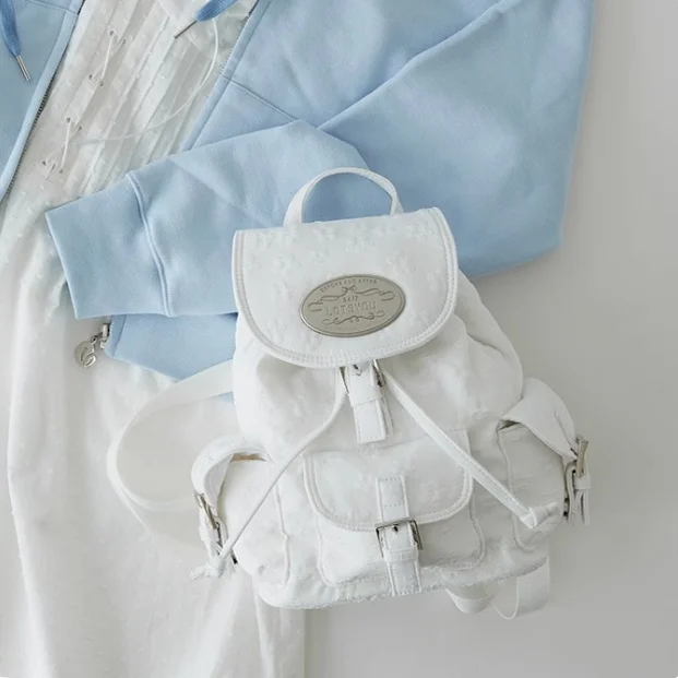 Casual Embroidered Dstring Bapa Multi-ket Student oulder Bag Youth Commuter Sle Zipper Closure ex