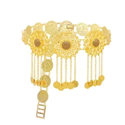 Ethnic Afghan Style Alloy Rhinestone Waist Chain Female Skeleton Hollow Carved Flower Long Tassel Body Waist Belly Chain