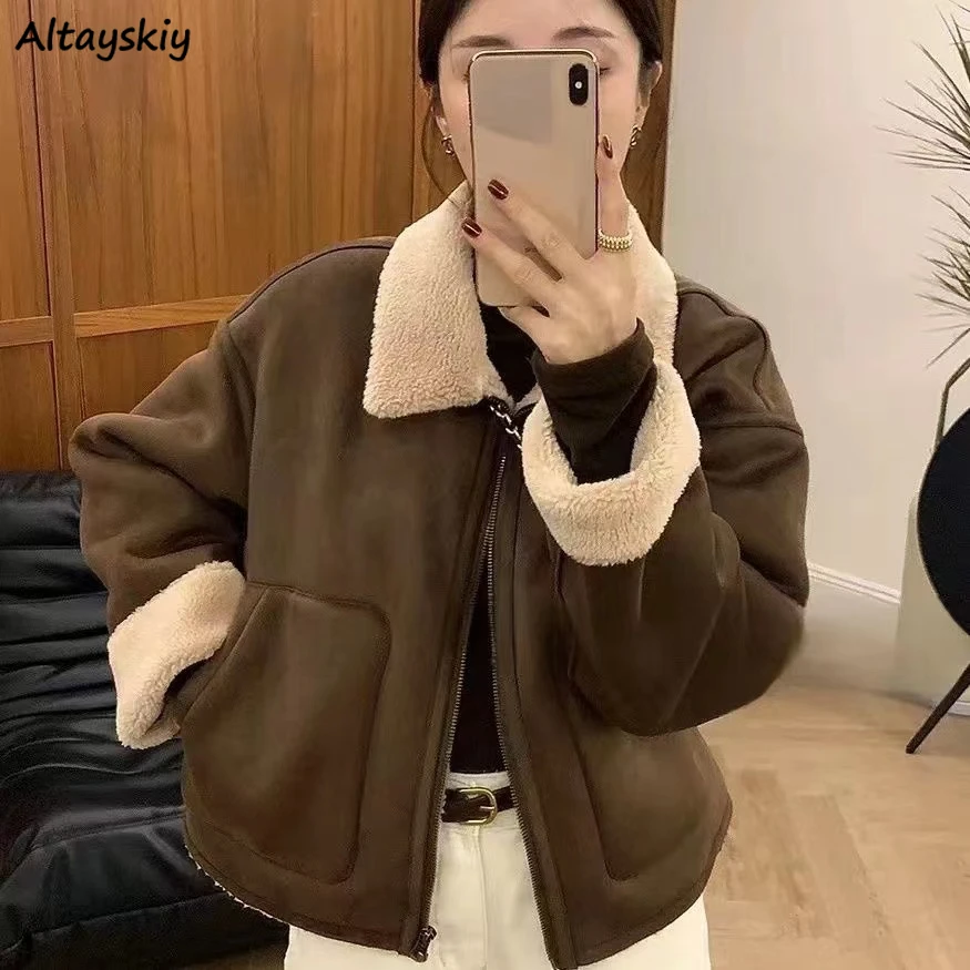 

Женское осенне-зимнее теплое винтажное пальто в стиле Харадзюку с отложным воротником модные Универсальные пальто с карманами в Корейском стиле