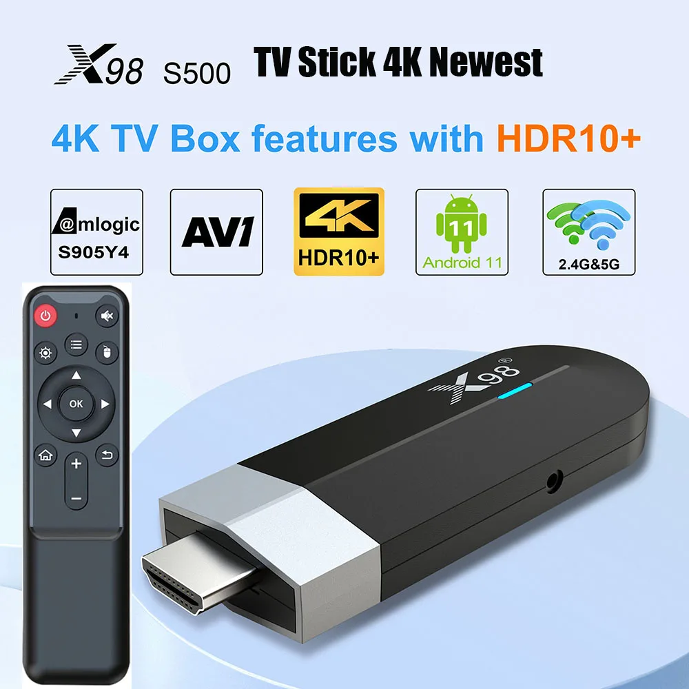 X98 TV Stick Android 11.0 TV Dongle 4GB 32GB Amlogic S905Y4 Quad Core 2.4G 5GHz Wifi BT4.X 1080P H.265 HD 4K AV1 TV Receiver New